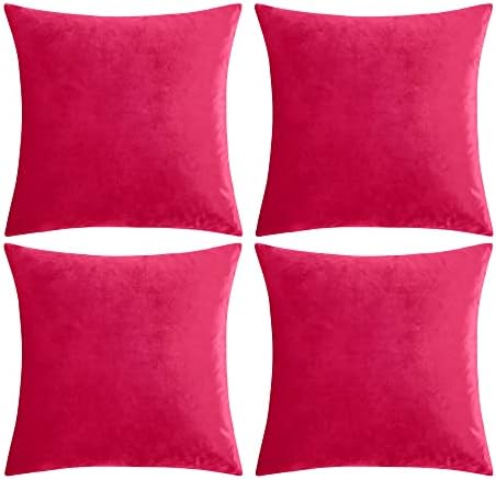 GIGIZAZA Decorative Throw Pillow Covers 18 x 18, Red Soft Pillow Covers Velvet,Set of 4 Decor Square Cushion Covers by GIGIZAZAFocusingonhomedecoration