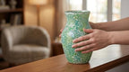 8" Organic Green Mosaic Vase, Heavy Glass Healing Spring Decor Centerpiece, Hand-Pasted Crackle Glass Flower Vase with Anti-Slip Base, Boho Nature Accent for Living Room & Bathroom - Image 6
