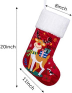 BHD BEAUTY Christmas Stocking 5 Pack Green Blue Red Velvet Embroidery Pattern Soft Faux Fur for Family Decorations Hanging Ornament for Xmas Holiday Party - Image 4