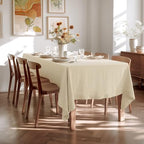 Linen World Linen Tablecloth - 100% French Linen Table Cloth 90" x 90" Inch,Washable Square Tablecloth for Dining,Outdoor,Weddings and Restaurants,Decorative Thanksgiving Christmas,Sand Beige - Image 2