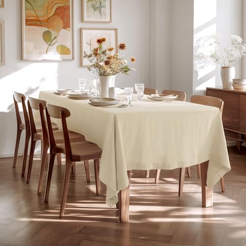 Linen World Linen Tablecloth - 100% French Linen Table Cloth 90" x 90" Inch,Washable Square Tablecloth for Dining,Outdoor,Weddings and Restaurants,Decorative Thanksgiving Christmas,Sand Beige - Image 2