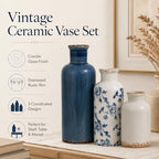 Blue Vintage Vase Set of 3, Flower Decorative Vase Ceramic Vase Set - Image 3