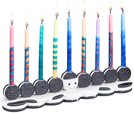 Rite Lite Hanukkah Cookies Menorah Adorable Chanukah Candle Holder Hand-Painted Resin Whimsical Smiley Face Jewish Holiday Party Decor Collectible Judaica Centerpiece Hanukkah Hostess Gifts 12" L - Image 4