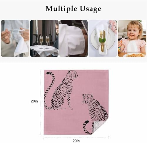 Leopard Print Cloth Napkins Set of 8, Holiday Napkins for Baby Shower, Minimalist Wildlife Skin Texture Pink Washable Reusable Dinner Napkin for Cocktail Wedding Party, 20 x 20 Inch - Image 4