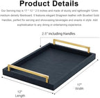XIGEXIGE Black Faux Leather Serving Tray, 17x12 inches, Brushed Gold Handles, Decorative Tray for Ottoman Coffee Table, Living Room, Kitchen, Bathroom - Image 4