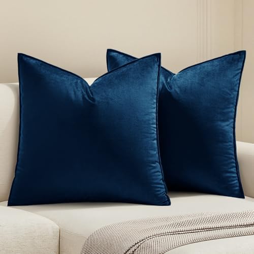 MIULEE Decorative Navy Blue Velvet Euro Sham Throw Pillow Covers 26x26 Inch by MIULEE