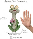 iStatue Solar Frog Garden Statue with Blinking Light-Up Eyes, Resin Outdoor Garden Decor Frog Holding Flowers, Waterproof Animal Figurine for Patio Lawn Yard Porch Balcony (Green) - Image 4