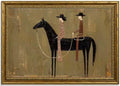 Gold Framed Black Horse Wall Art, Western Canvas Print, 24x16 by Qzzrin