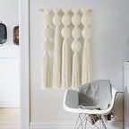 Jakalin Macrame Wall Hanging Boho Tassel White Fiber Wall Art 19.6"x15.7" - Image 3