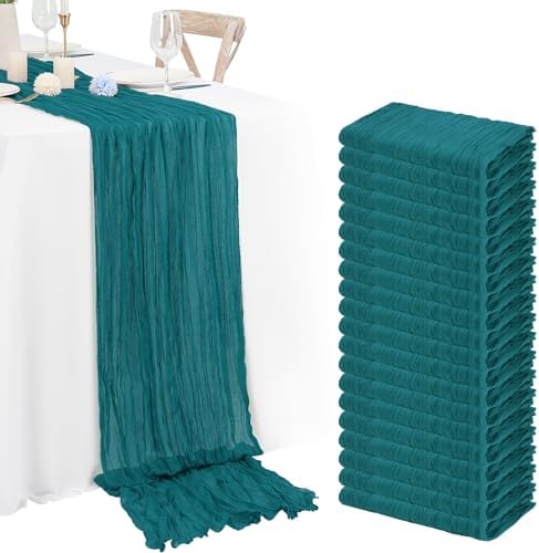 20 Pack Teal Cheesecloth Table Runner 120 Inch 10FT Rustic Boho Gauze Cheese Cloth Table Runner for Wedding Party Baby Shower Thanksgiving Christmas Decoration by Lumaycens