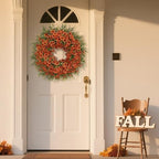 26" Large Artificial Eucalyptus Silk Flower Wreath for Outdoor(Fall Orange) - Image 3