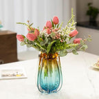 Hand Blown Glass Flower vases, Unique Glass vases, Wide Mouth vases, Small Modern Art Deco Glass vases for Home Living Room, Office, Table centerpieces, Bookshelves and Wedding Decorations - Image 2