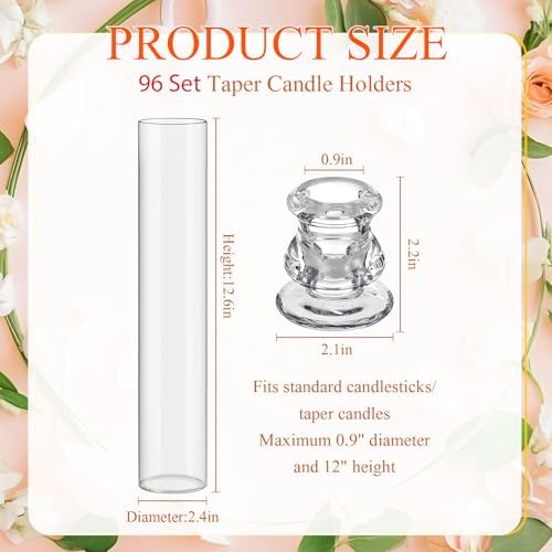 Teenyyou 24 Set Glass Hurricane Candle Holders Candlestick Bulk 12.6",Clear - Image 2