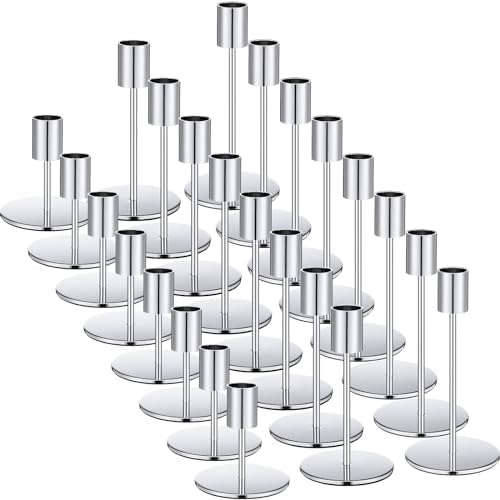 Sieral Candle Holders Bulk Taper Candlesticks Holders Set Modern Decorative Metal Candelabras for Wedding Anniversary Home Dinning Table Centerpiece Xmas Party Decor(Silver,24 Pcs) by Sieral