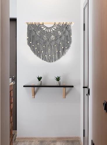 Youngeast Large Macrame Wall Hanging Boho Beaded Curtain for Window Macrame Bedroom Headboard Living Room Wall Art Tassel Tapestry Bohemian Woven Wall Decor 31" W X 25" H (Grey) - Image 4