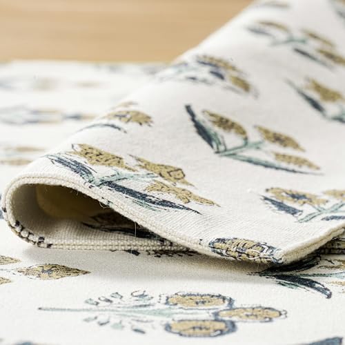 Block Print Floral Decorative Placemats Set of 6, Latte - Image 5