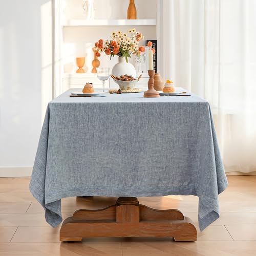 Linen World Yarn-Dyed Linen Tablecloth 90x132inch, Denim Look Table Cover, 100% French Linen Chambray Blue, Soft & Breathable Natural Flax, Washed Table Cloth for Dining & Everyday Use - Image 2