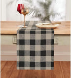 Solino Home 100% Linen Table Runner, 14 x 120 in, Natural and Black Check by SolinoHome