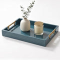 Decorative Serving Tray, Modern Rectangle Wood Tray with Polished Metal Handles, Glossy Finish, 16.5x12 Inch, for Coffee Table, Ottoman (Teal) by dugunusu