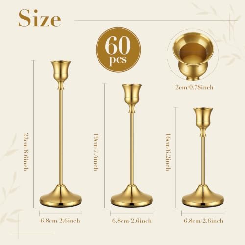 60 Pack Brass Metal Taper Candle Holders Set,Vintage Metal Candlestick - Image 2