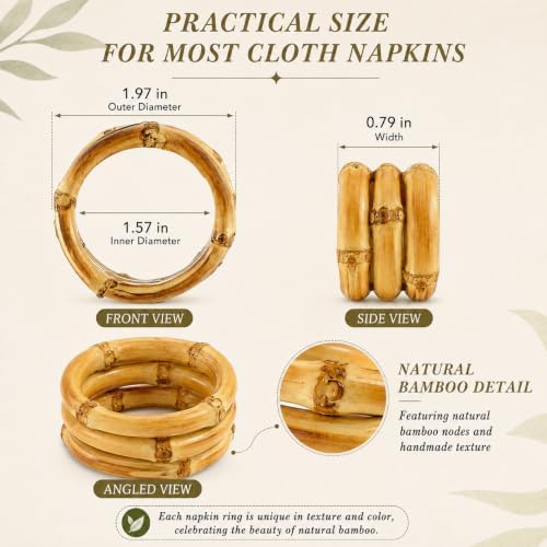 8 Pack Natural Bamboo Napkin Rings, Napkin Holders for Wedding Table Decor - Image 2