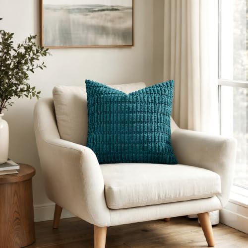 MIULEE Euro Sham Corduroy Decorative Throw Pillow Covers 24x24 Teal - Image 4