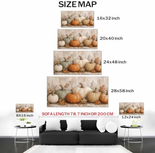 WAXWHELK Pumpkin Fall Canvas Wall Art, Neutral Gray and Beige Pumpkin Painting Pictures, Autumn Rustic Farmhouse Thanksgiving Artwork for Living Room Bedroom Home Decor (24"x47") - Image 5