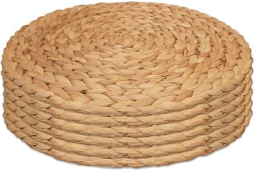 Round Woven Placemats Set of 6，Rattan Placemats Natural Hand-Woven Water Hyacinth Placemats Farmhouse Weave Place Mats Table Mats for Dining, Table,Kitchen,Wedding by Werdast