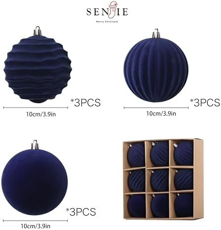 4In Velvet Ornaments for Christmas Tree, 9pcs Large Christmas Ornaments Set - Image 4