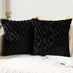 Pallene Fall Black Faux Fur Throw Pillow Covers 18x18 Set of 2 by PALLENE