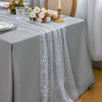 Snowkingdom 6 Pcs 10 FT Silver White Cheesecloth Table Runner Sheer Chiffon Gauze Runner, Sequin Glitter Silver Table Decoration Centerpieces for Wedding Birthday Christmas Bridal Baby Shower - Image 2