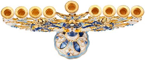 Matashi Hand Painted Blue and Ivory Regal Lion Menorah Candelabra - Image 4