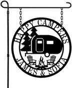 Personalized Happy Camper Metal Sign, Custom Happy Camper Yard Sign, Hanging Camping Sign, Camper Decor, RV Decor, Custom Campground Sign, Personalized Campground Gift by ENFODREAM