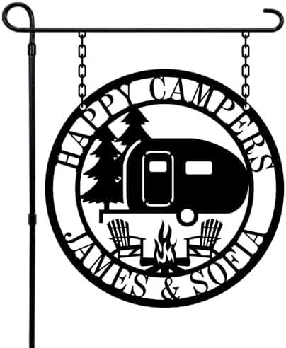 Personalized Happy Camper Metal Sign, Custom Happy Camper Yard Sign, Hanging Camping Sign, Camper Decor, RV Decor, Custom Campground Sign, Personalized Campground Gift by ENFODREAM