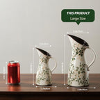 Ceramic Flower Vase for Home Decor, Vintage Green Pitcher Vase 10.5 Inch - Image 7
