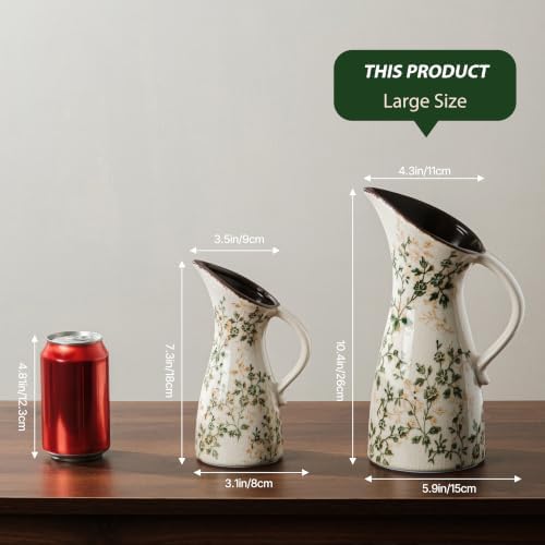 Ceramic Flower Vase for Home Decor, Vintage Green Pitcher Vase 10.5 Inch - Image 7