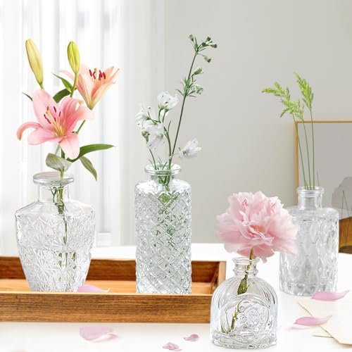 Bud Vases - in Bulk 24,Vintage Small Glass Bud Vases for Flowers, Clear Crystal Mini Glasses in Bulk, Small Flower Design for Centerpieces Wedding Decorations Home Flower Party Decor - Image 7
