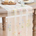 Artoid Mode 6PC Wildflower Floral Milky White Gauze Embroidery Table Runner 120 Inch 10FT, Tulle Seasonal Spring Kitchen Dining Table Decor for Home Party by ArtoidMode
