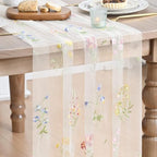Artoid Mode 6PC Wildflower Floral Milky White Gauze Embroidery Table Runner 120 Inch 10FT, Tulle Seasonal Spring Kitchen Dining Table Decor for Home Party by ArtoidMode