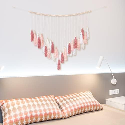 Luxbrand Large Macrame Wall Haning Boho Home Decor, Blush Pink Tassel Wall Decor Bohemian, Bedroom Living Room Girls Room Nursery Dorm Room Decoration Christmas Gift - Image 7
