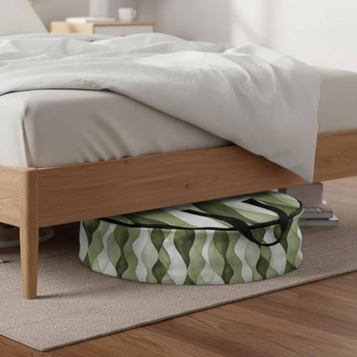 Sage Green Ripple Round Storage Bag 36 Inch, Abstract Gradient Watercolor Modern Clothes Storage Container with Handles Heavy Duty Organizer for Comforter, Bedding & Holiday Wreaths - Image 6