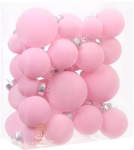 Sea Team 32-Pack Flocked Velvet Christmas Ball Ornaments, Pink by SeaTeam