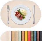 MOSAYT Vinyl Faux Leather Oval Placemats, Set of 8, Beige by MOSAYT