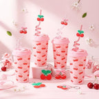 24 Sets Cherry Bow Plastic Cups 16 oz Reusable Cherry Cups with Lid and Straw Keychains for Women Birthday Wedding Baby Shower Party Supplies - Image 6