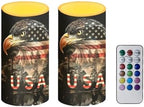 Flameless Candles LED American Flag Decorative Candles Eagle Flag Battery Operated Ornage Flickering Candles with 18-Key Remote Timer Pillar for Home Living Room Party Table Decorations - Image 2
