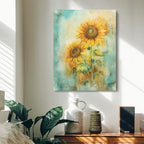 Zeredi Sunflowers Canvas Wall Art Prints, Vintage Impressionist Yellow Flowers Painting Wall Decor, Vintage Watercolor Style Artwork for Living Room Bedroom Framed Ready to Hang 12"x16" Set of 3 - Image 3