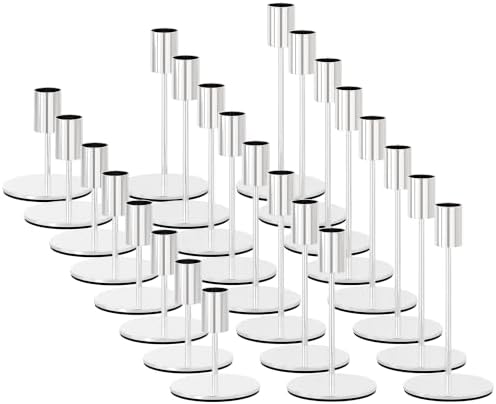 zeochyni Silver Candlestick Holders Set of 24 for Wedding Party Decoe by zeochyni