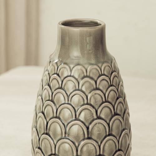 Ceramic Flower Vase, 9.06” Rustic Farmhouse Decorative Vase for Home Decor, Gray Textured Pottery Vase for Pampas Grass, Living Room, Entryway, Mantel, Kitchen Table, Centerpiece - Image 4