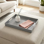 Grey Decorative Tray, Rectangular Large Serving Tray with Handles, Plastic Coffee Table Tray for Ottoman, Living Room, Kitchen Tabletop, 15.7” x 11.8” x1.6” - Image 7