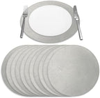 Morgan Faux Leather Round Set of 12 Placemats, 15", Silver, Heat Resistant, Stain Resistant, Non-Slip, Reversible, Durable Table Mats for Kitchen, Dining Table, Indoor Washable Use by Homewear